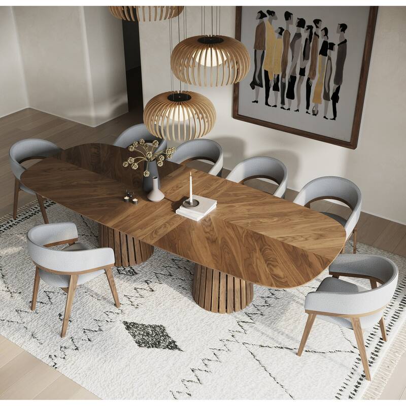Modrest Truman Mid-Century Modern Walnut Extendable Dining Table & 6 Chairs Set