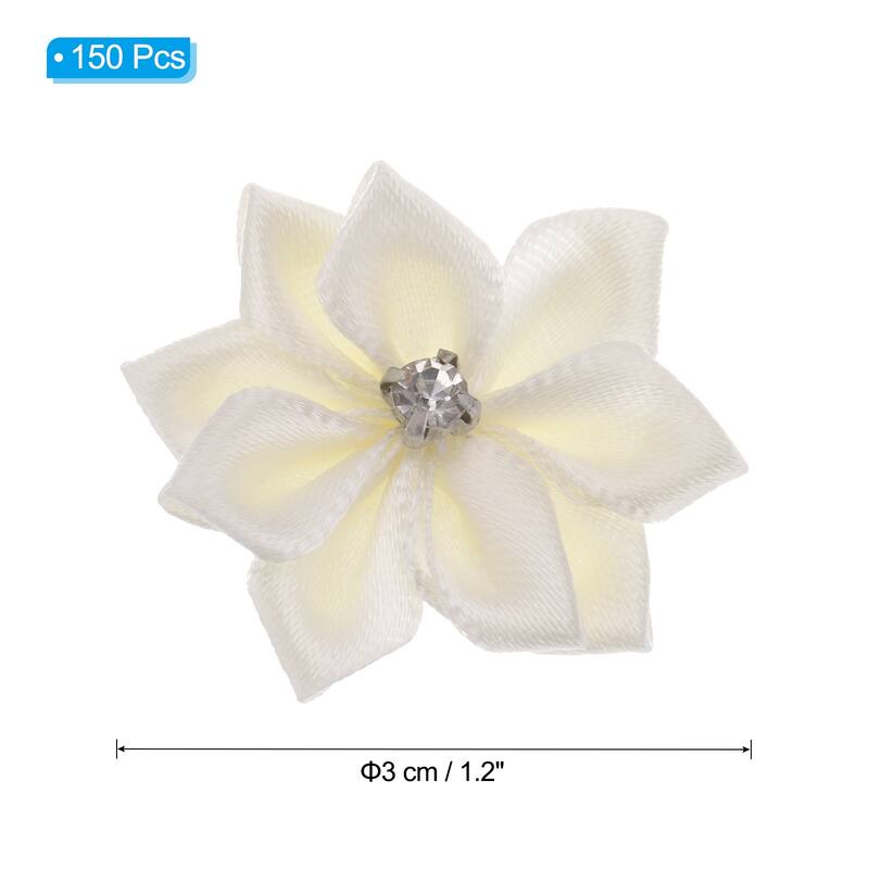 150Pcs Small Ribbon Flowers Satin Ribbon Flowers Mini Fabric Flower - 3cm - Beige