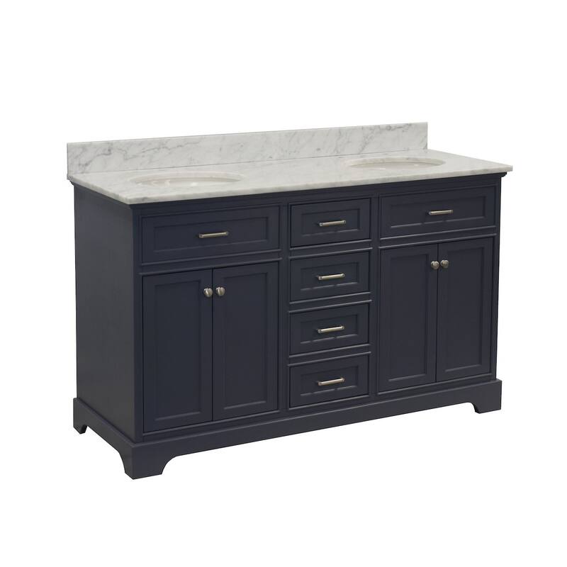 KitchenBathCollection Aria 60" Double Bathroom Vanity with Carrara Marble Top