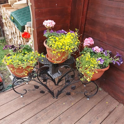 Sef of 2 Tier Metal Plant Pot Stand Garden Flower Display Shelf