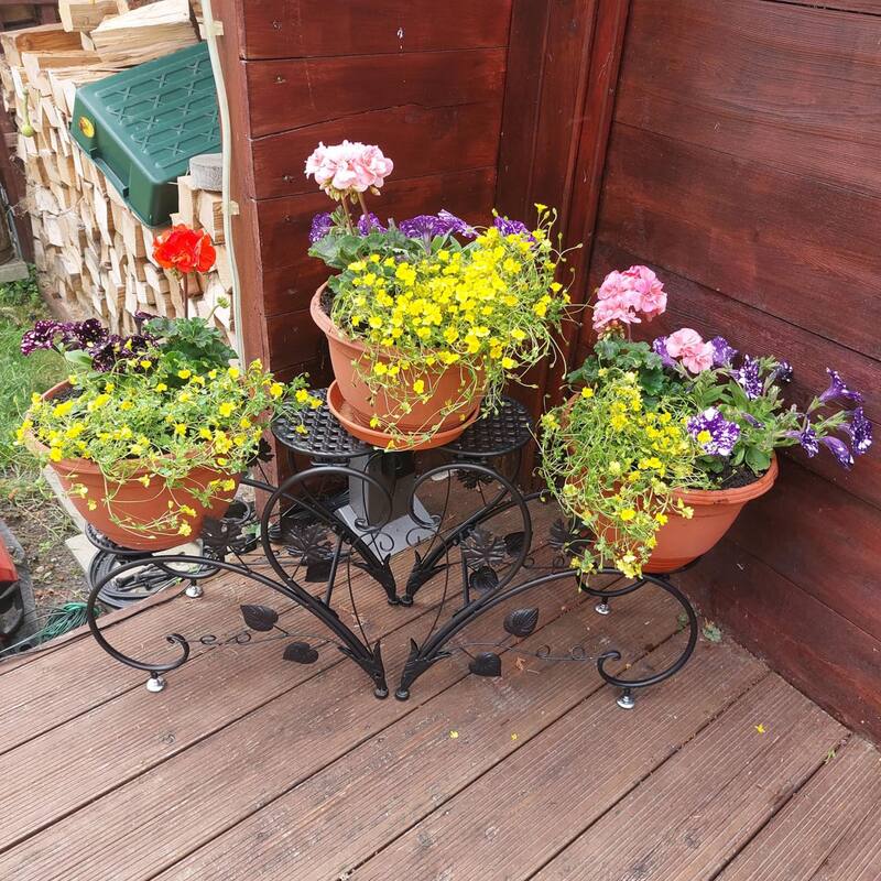 Sef of 2 Tier Metal Plant Pot Stand Garden Flower Display Shelf