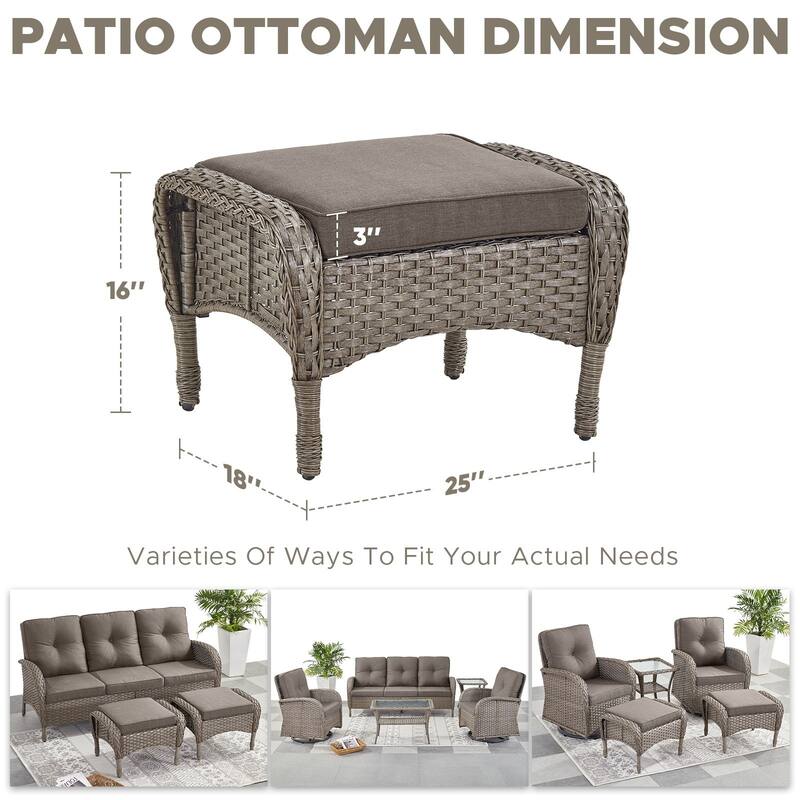 Outside Patio Wicker Ottomans Set Grey - Red