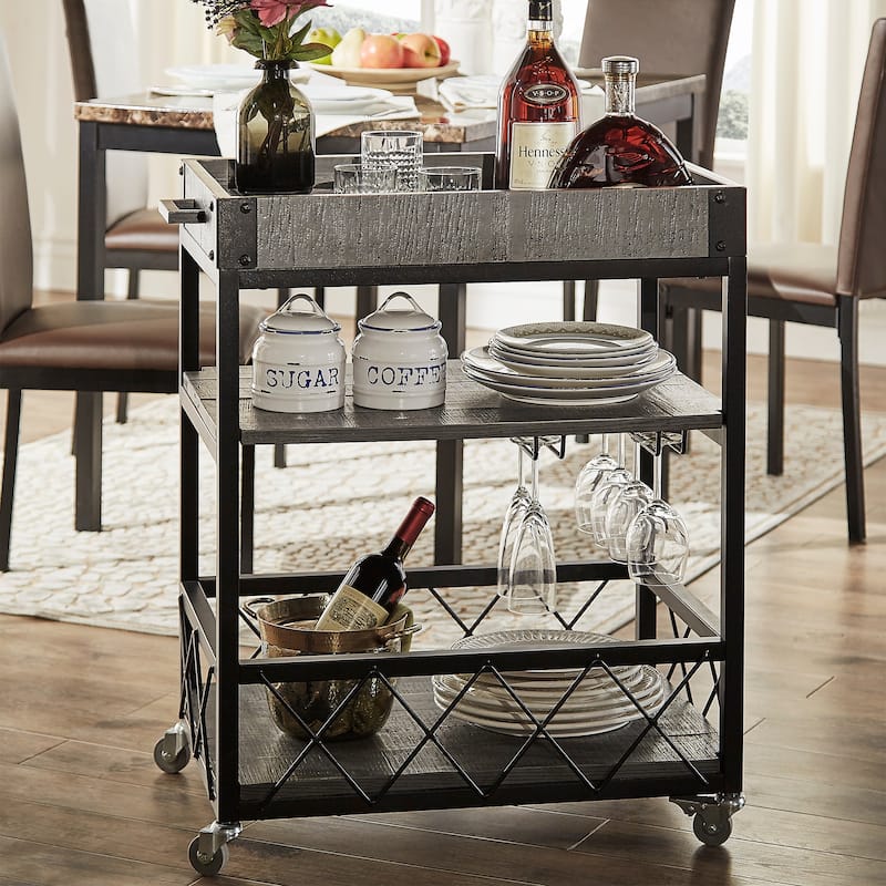 Myra Rustic Serving Cart with Wine Inserts and Removable Tray Top by iNSPIRE Q Classic