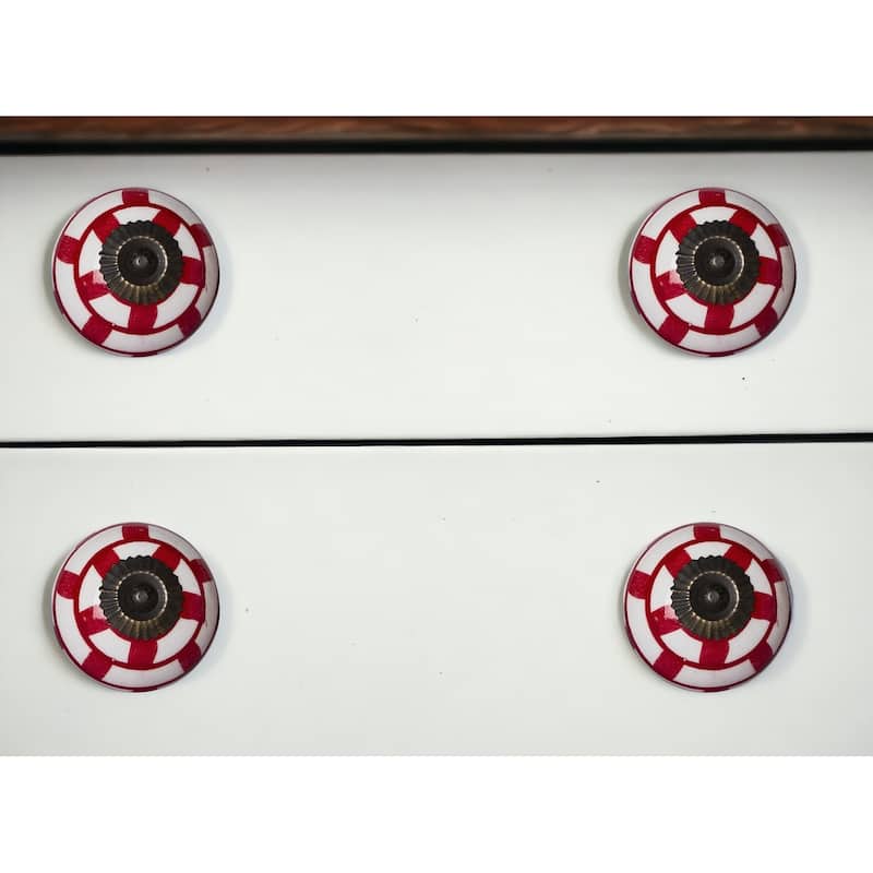 HomeRoots Set of Eight White And Red Ceramic And Metal Drawer Pull Knobs - 1.5' X '1.5' X '1.5 - White/Red - 1.5' X '1.5' X '1.5