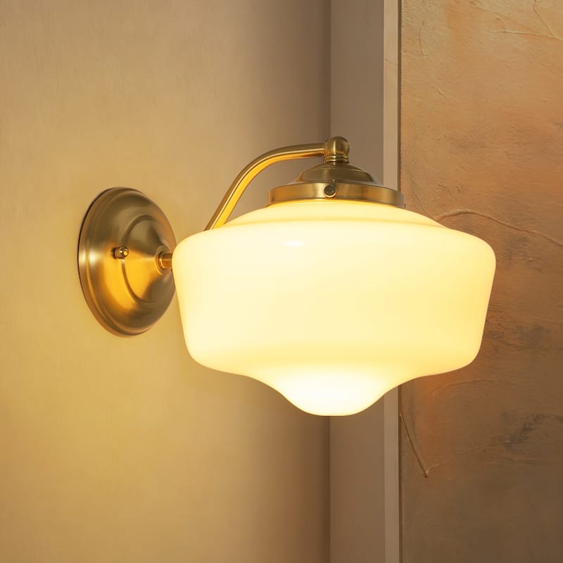 9.8 in. 1-Light Vintage Black/Gold Dimmable Wall Sconce With Milky White Glass Shade for Bedroom