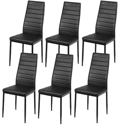 Set of 6 Black Dining Chairs with High Backrest and Steel Frame Anti-Scratch Foot Caps for Kitchen and Bistro