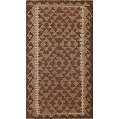 Flat-weave Kilim Rug Oriental Brown Wool Carpet - 3'1" x 5'1"