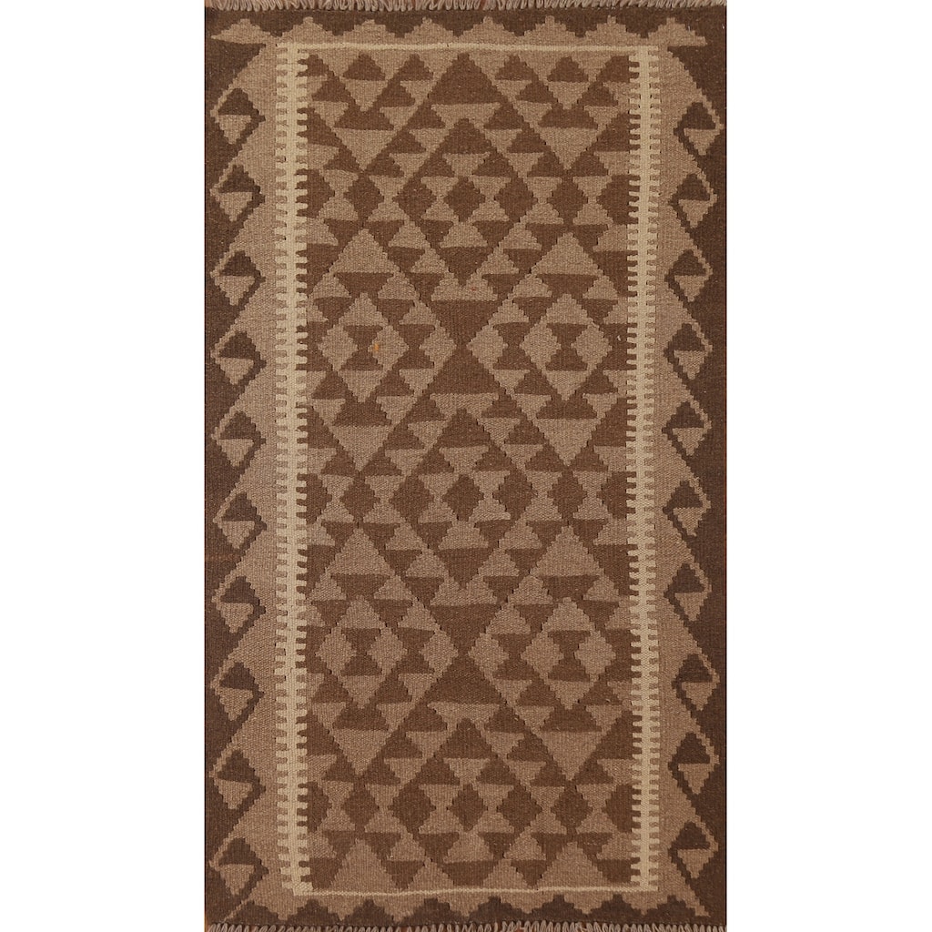 Flat-weave Kilim Rug Oriental Brown Wool Carpet - 3'1" x 5'1"