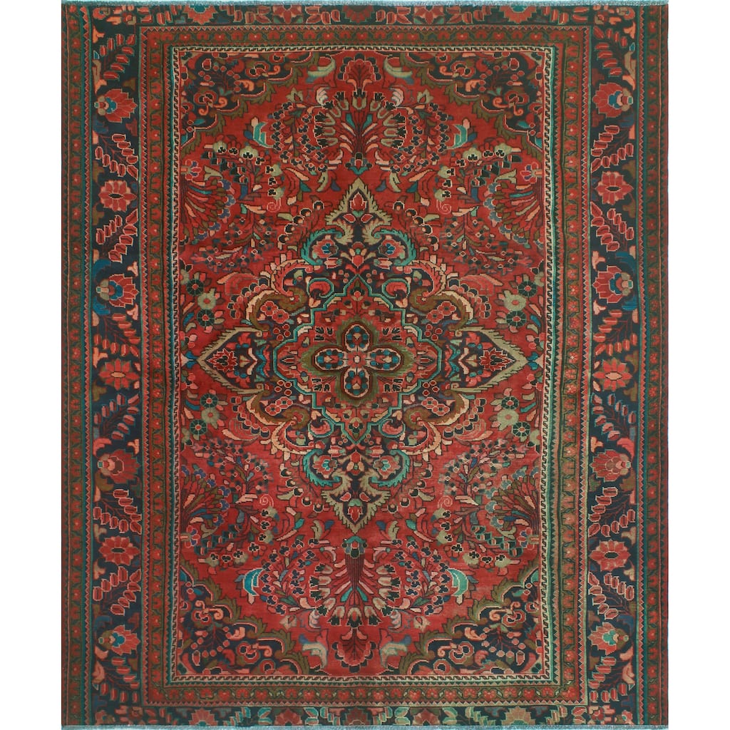 Fine Vintage Distressed Florenci Rust/Navy Rug - 7'2" x 8'9"