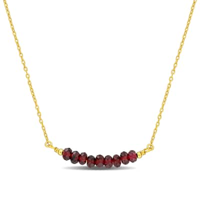 Miadora 0.9ct TGW 4mm Garnet Bead Necklace with Rolo Chain in Yellow Sterling Silver