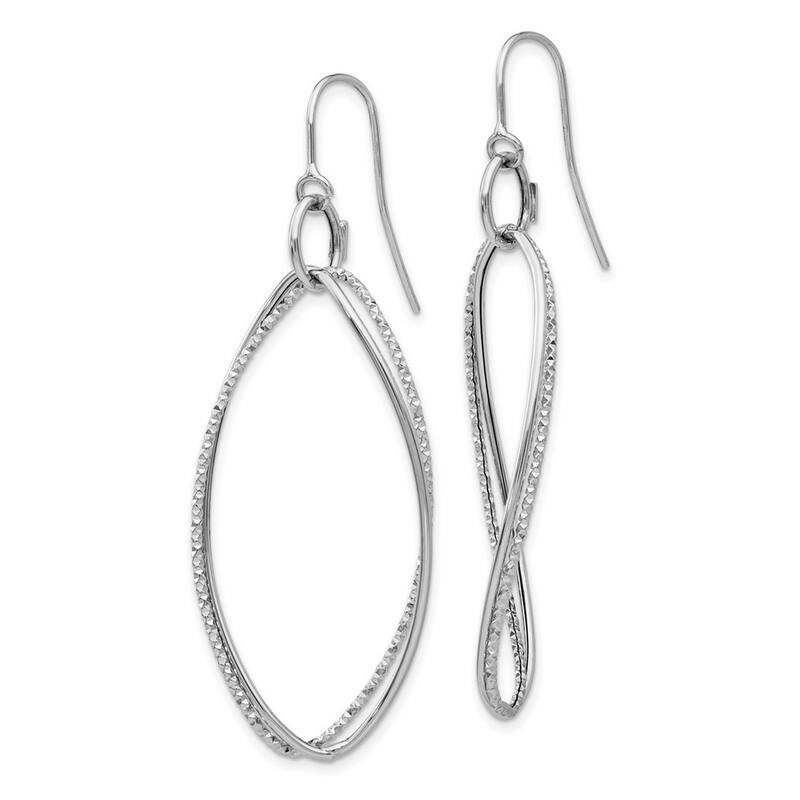 Curata 14k White Gold 56x20mm Textured Twist Dangle Shepard Hook Earrings