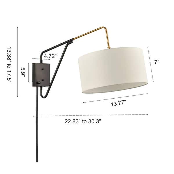 Hierro Mid-Century Fabric Hardwired & Plug-in Wall Light Swing Arm Wall Lamp, 1-Light