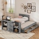 preview thumbnail 11 of 16, Twin Size Multifunctional Wood Platform Bed w/ Desk & Storage Shelf at the End of the Bed, Built-in Trundle & 3 Drawers, White