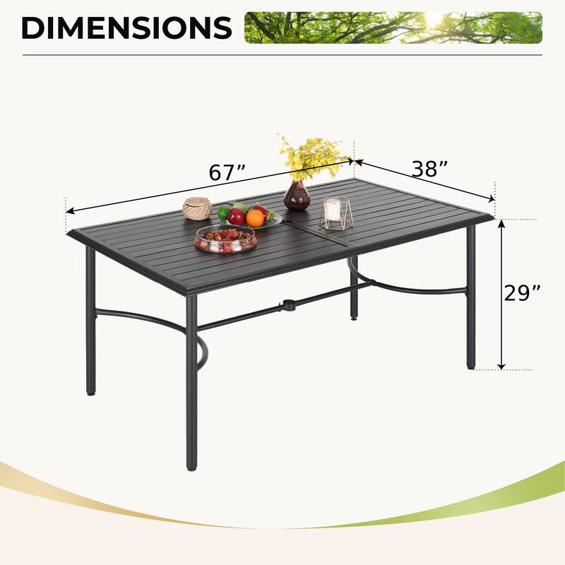 MAISON ARTS 7-Piece Outdoor Dining Set for 6, Metal Steel Dining Table with Umbrella Hole