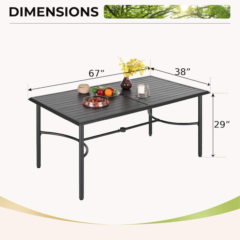 MAISON ARTS Rectangle Metal Patio Outdoor Dining Table with Umbrella Hole
