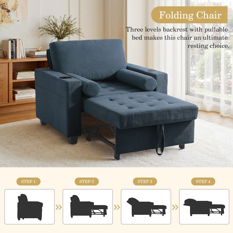 3-in-1 Pull-Out Sleeper Chair Bed Convertible Adjustable Lounge
