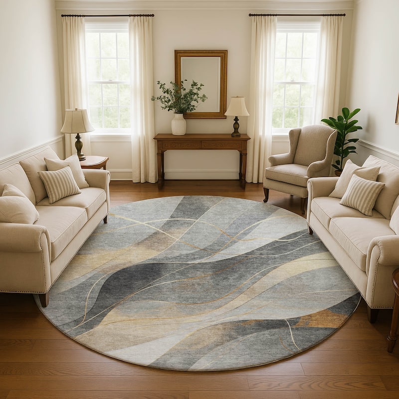 Premium Washable Super Soft Modern Waves Mayfield Rug - Gray - 8' x 8'