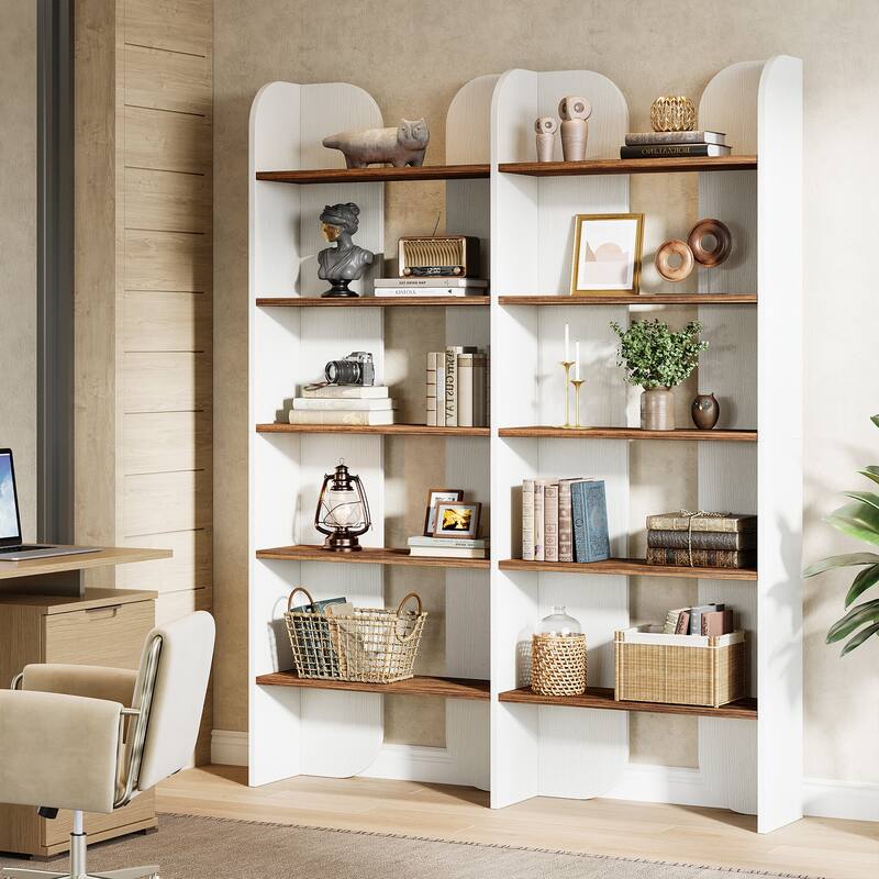 70.87" 5-Tier Double Wide Bookshelf, Open Shelves Tall Floor Standing Bookcase Storage Accent Shelf