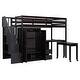 preview thumbnail 22 of 110, Twin/Full Size Loft Bed with Storage Staircase, Wardrobe and Desk, Solid Wood Loft Bedframe with 2 Storage Drawers and Shelves