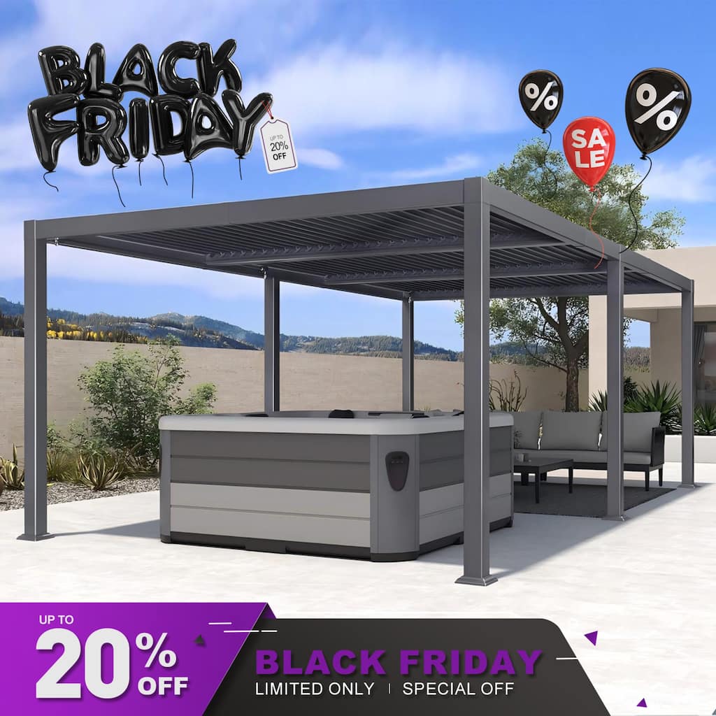 PURPLE LEAF Louvered Pergola Sun Shade Shelter with Adjustable Metal Roof for Patio Hardtop Pergola