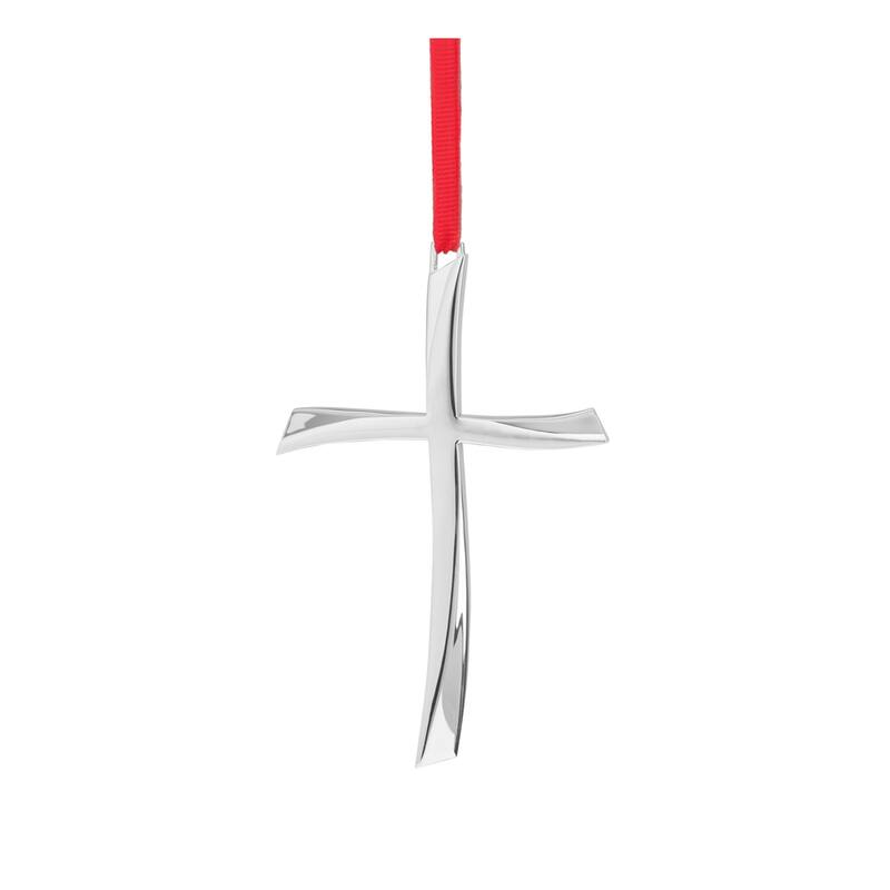 Nambe Nouveau Cross Ornament - 3.3” x 5.5” - Silver/Red