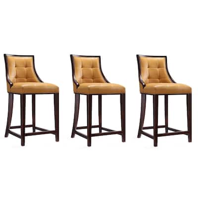 Manhattan Comfort Fifth Ave Dark Walnut Wood Counter Height Bar Stool (Set of 3)