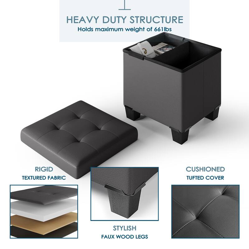 Empyrean Tuffted Folding Foot Rest Storage Ottoman Bench with Storage Bins