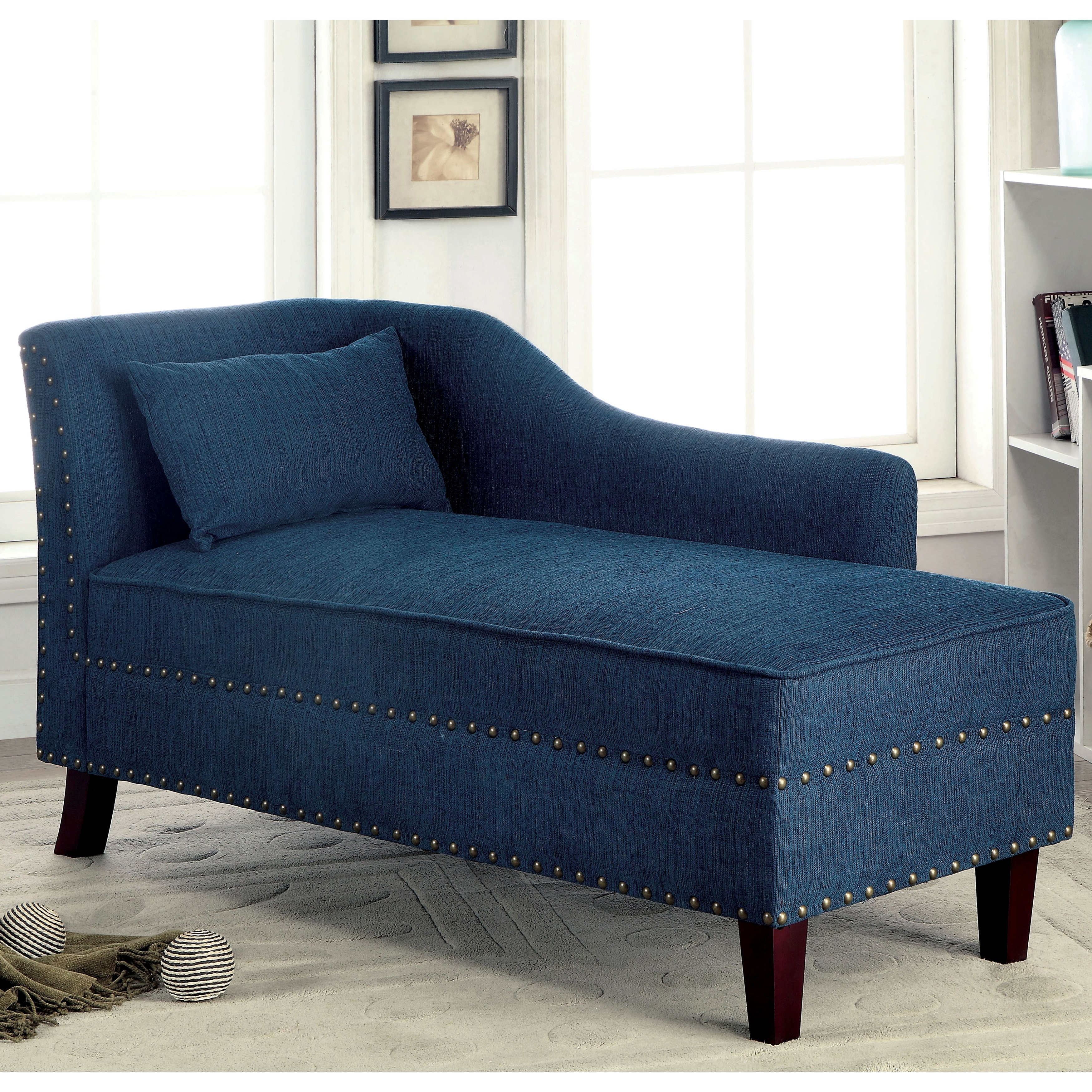 Furniture of America Sing Transitional Fabric Upholstered Nailhead Trim Chaise Lounge Chair