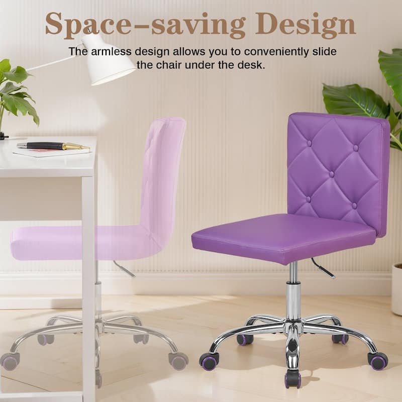 Javlergo Armless Office Desk Chair PU Leather Mid-Back Adjustable Height 360° Rolling Swivel 10 Colors Available Office Chair