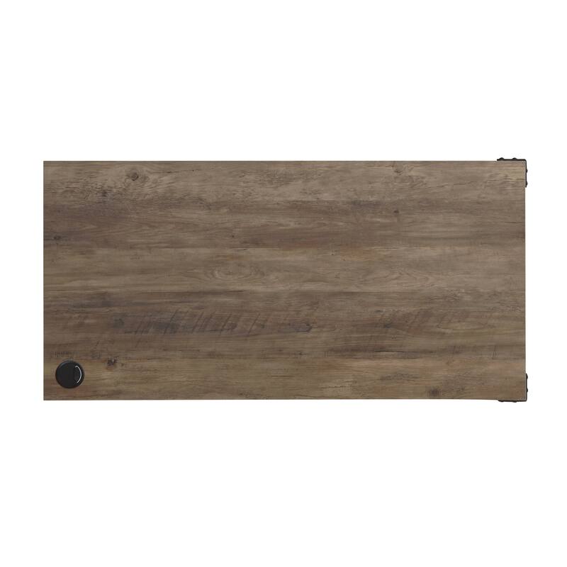 Stylish L-Shaped Writing Desk in Gray Oak & Black or Rustic Oak & Black, with Sliding Barn Door and Metal Legs
