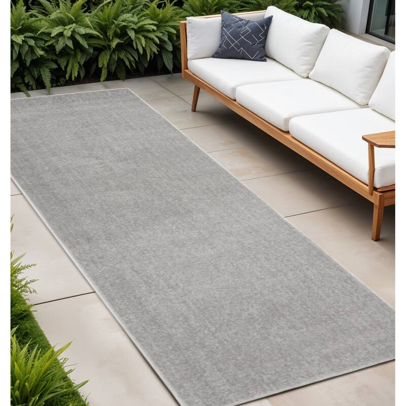 HomeRoots Contemporary Runner Outdoor Rug - 2' X 10' - Grey - 2' X 10'