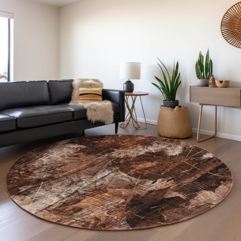 Premium Washable Super Soft Abstract Nature Mayfield Rug - Paprika - 8' x 8' - Round