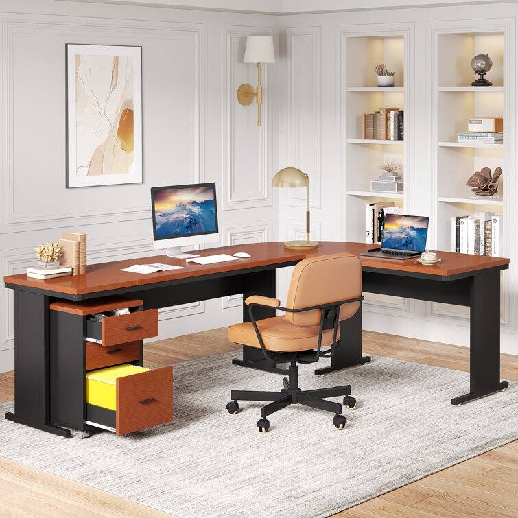 83" L-Shaped Executive Desk, Large L Office Desk with 3-Drawer Mobile File Cabinet, Business Furniture Desk Workstation