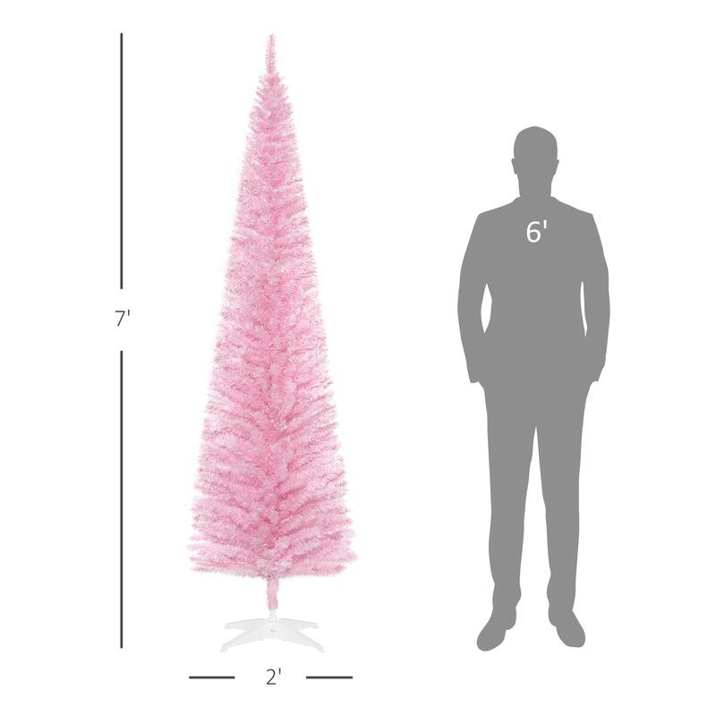 7FT Artificial Slim Pencil Christmas Tree with 499 Realistic Branch Tips & Plastic Stand