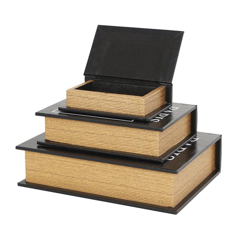 Faux Leather or Linen Fabric Book Storage Box - Set of 3 White, Beige, Black, Red or Light Gray - Roche River Decor