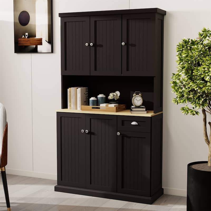 White Wood 39.76 in. Pantry Cabinet with Adjustable Shelves