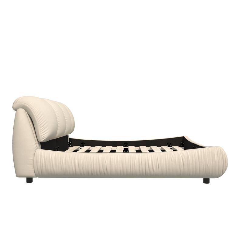 King Size Luxury Upholstered Platform Bed with Oversized Padded Backrest and Solid Wood Frame,suitable for Multiple heights