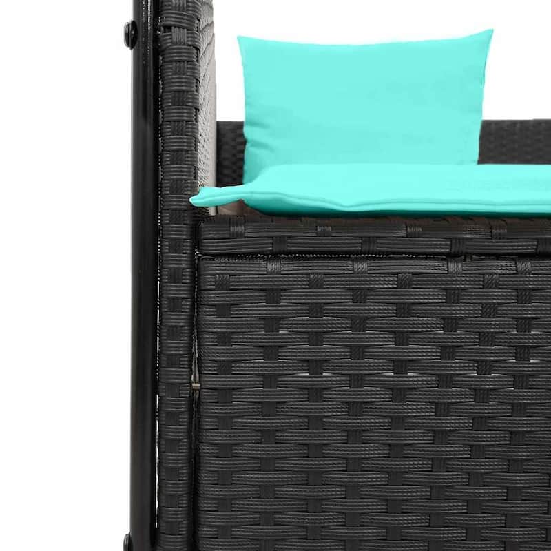 vidaXL Double Sun Lounger with Roof and Curtains Poly Rattan Brown/Gray/Black - 17.0 x 18.3 x 29.0
