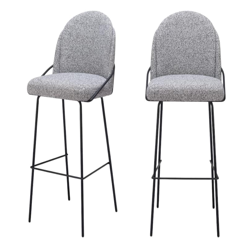 Set of 2 Light Grey Shearling and Steel 30 Inch Bar Height Chairs - 42.9" H x 20.1" W x 21.3" D