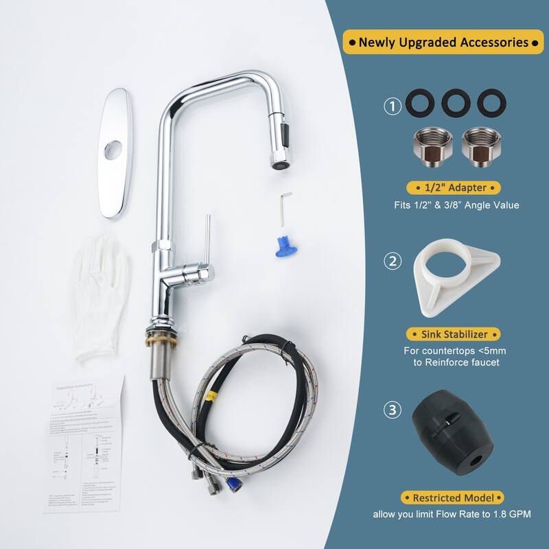 WOWOW Pull Down Sprayer Kitchen Faucet with Soap Dispenser