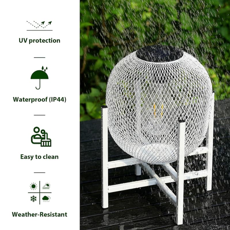 Glitzhome White Metal Outdoor Solar Lantern with Stand (Set of 2)