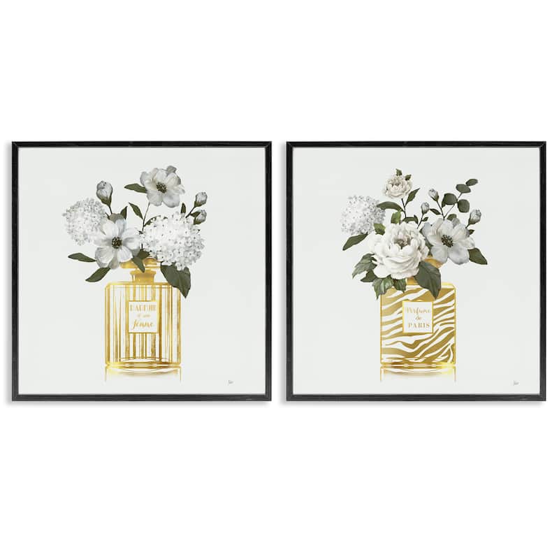Stupell Glam Detailed Perfume Bouquets Framed Giclee Art Design By Nan (Set of 2) - 17 x 17 - Black
