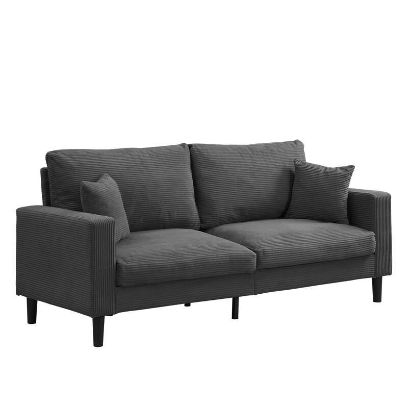 74 Inch Dark Gray High Resilience 3-Seater Sofa with Wooden Frame, Modern Upholstered Sofa for Living Room or Bedroom