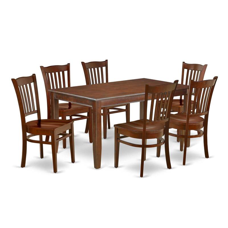 HomeStock 7-Piece Rectangle Mahogany Finish Solid Wood Top Dining Table with 6-Chairs with Lattice Back