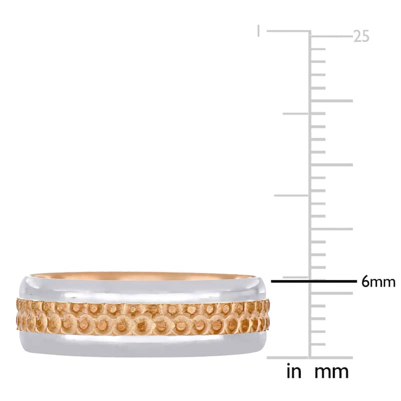 Miadora Ladies Hammered Wedding Band in 2-Tone 10k Rose and White Gold (6mm)