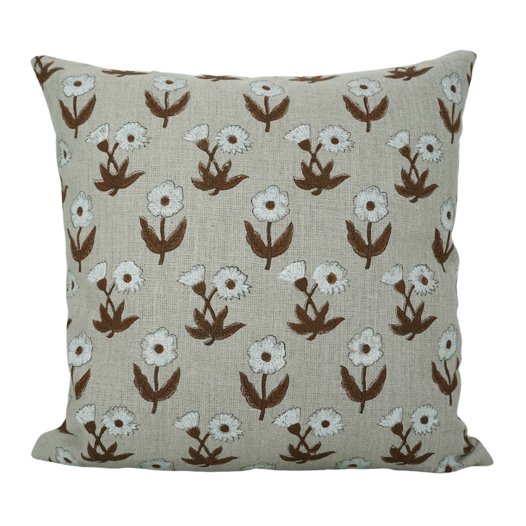 Fabdivine Floral Handcrafted Block Print Linen Pillow Rustic Home Decor Cover, Coastal Tulip