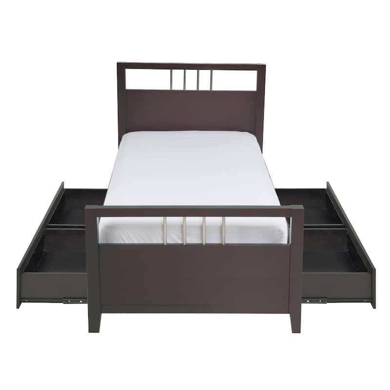 Fang Full Size Storage Bed, Sleigh Headboard, 4 Drawers, Espresso Brown