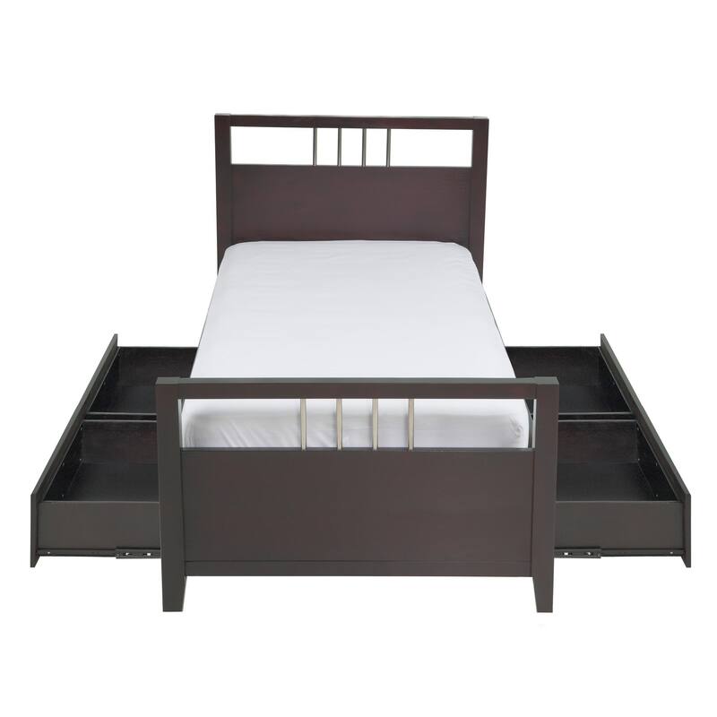 Fang Queen Size Storage Bed, Sleigh Headboard, 4 Drawers, Espresso Brown