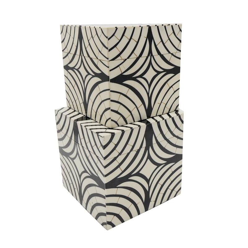 Lidded Square Storage Boxes - 8" - Black and White - Set of 2