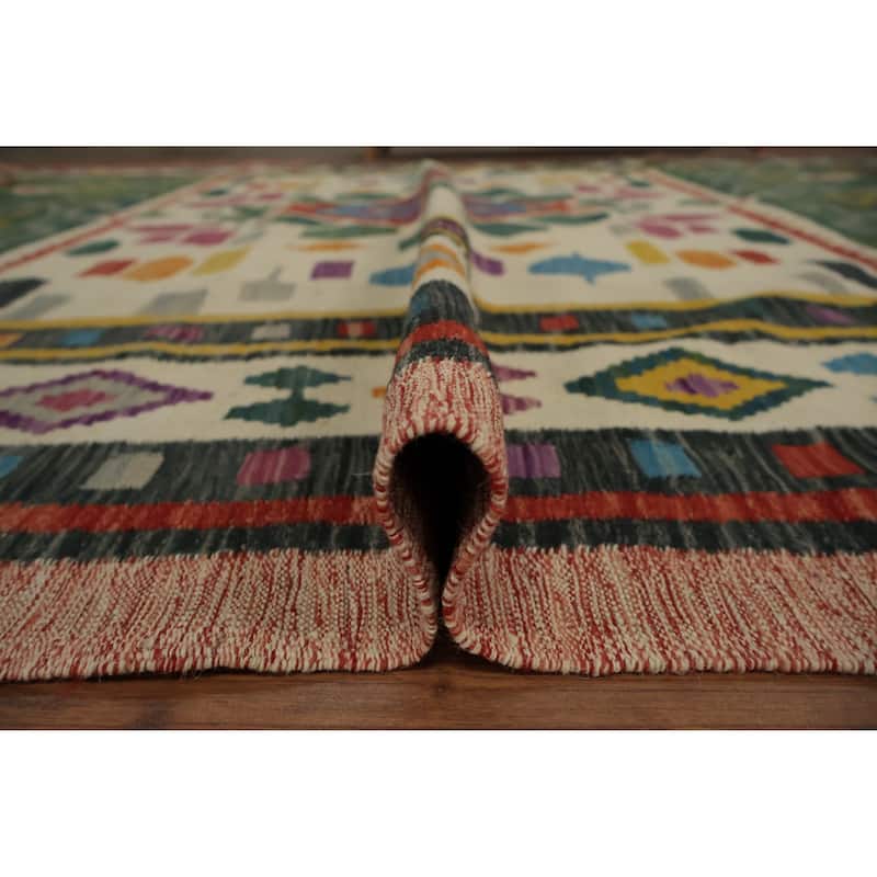 Hand Woven Oriental 100% Wool Carpet Southwestern Tribal Multi-Colored Kilim Area Rug - 11' 4'' X 8' 4''